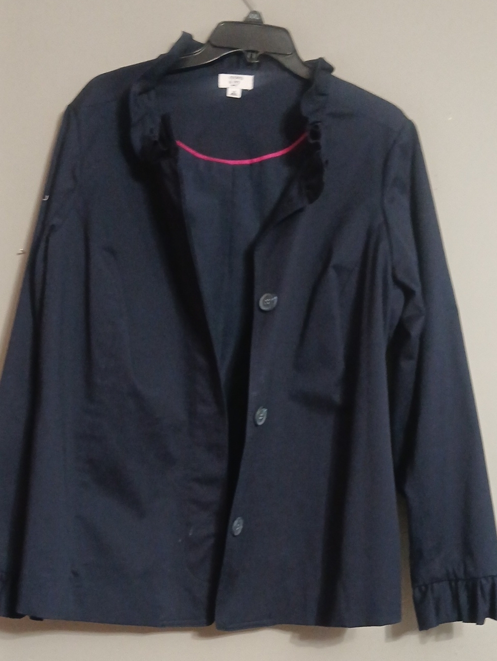 Women’s Navy Ruffle Collar Jacket